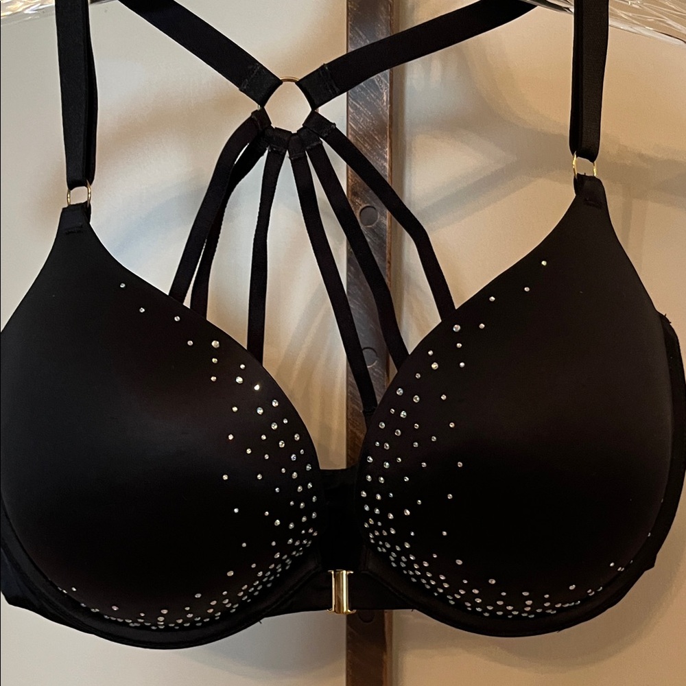PINK Victoria's Secret Black Strappy Bra with Crystal Accents